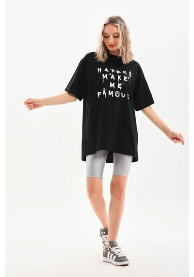 Erkek Baskılı Oversize Kısa Kol T-shirt - Siyah Siyah