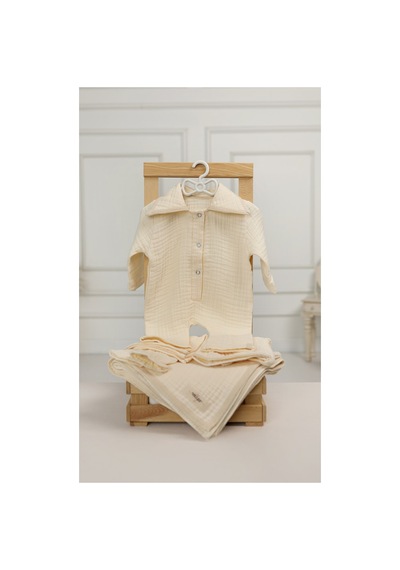 Tlyhometextiles Krem Müslin Hastane Çıkışı Seti Battaniye, 2 Li Takım, Şapka Ve Eldiven 0 3 Ay Ekru