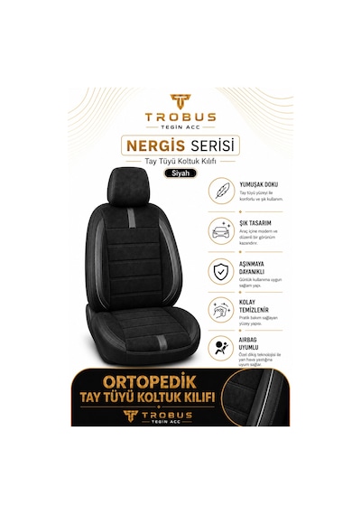 Hyundai Elantra 2011 Sonrası Uyumlu Nergis Siyah Ortopedik Tay Tüyü Koltuk Kılıfı