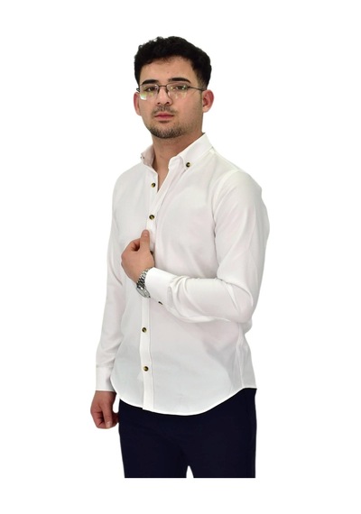 Erkek Likralı Spor Silim Fit Gömlek Bgl-st04326 Beyaz