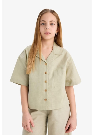 DeFacto Kız Çocuk Cropped Fit Keten Kısa Kollu Gömlek D7638A825SMGN1156