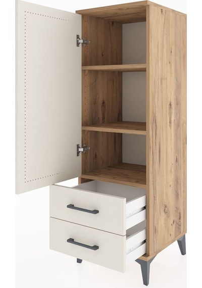 Hyperion Dolap 3 Raflı 2 Çekmeceli Tek Kapaklı 44x44x134 Çam-... Çam