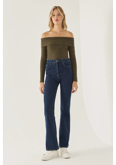 Hiccup Off Shoulder Örme Üst Yeşil