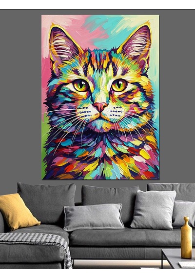 Renkli Kedi Gözleri Portresi Dekoratif Kanvas - Mdf Ahşap Tablo