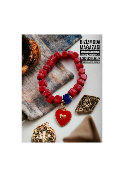 Murano Cam Bodrum Boncuk Charm Nazar Boncuk Bileklik Nazar Boncuklu Bileklik Kırmızı 11986965