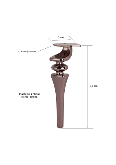 Sintra Lüx Metal Ayak 16 Cm Bronz Mobilya Koltuk Ayağı