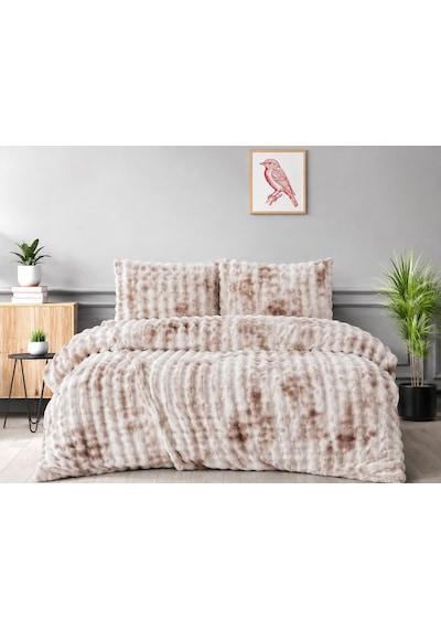 Merinos Diamond Kürk Bubble Desen Comforter Set, Çift Kişilik Yorgan Seti 220x240 Açık Kahverengi