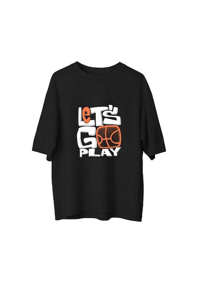 Paybuy Kadın Oversize Basketbol Baskılı Kısa Kollu Tişört Vintage Spor T Siyah