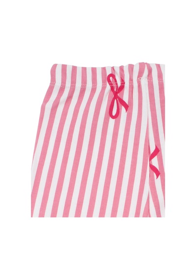 Bebegen Kız Bebek Beyaz Pembe Fiyonklu Çizgili Pijama Takımı Çok Renkli