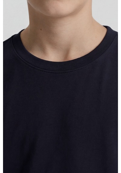 Lacivert O Yaka Standart Fit Basic Uzun Kollu Unisex Çocuk T-shirt - 11329 Lacivert