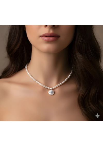 İncili Göz Gümüş Kolye - Rose Rose Gold