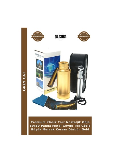 Premium Klasik Tarz Nostaljik Obje 50x50 Panda Metal Gövde Tek Gözle Büyük Mercek Korsan Dürbün Gold
