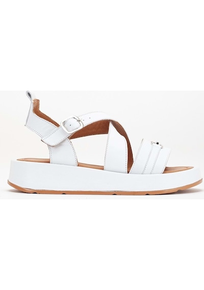 Analin Shoes Kadın Hakiki Deri Çapraz Bilekten Bantlı Günlük Sandalet Beyaz