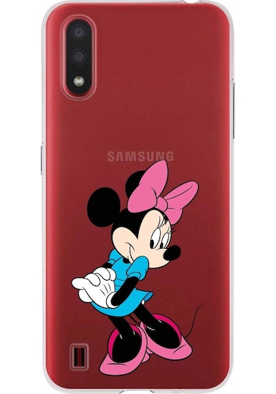 Samsung Uyumlu Galaxy A01 Kapak Minnie Mouse Tasarımlı Şeffaf Silikon Kılıf Şeffaf