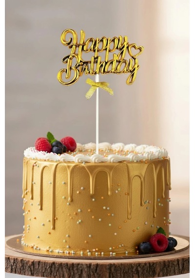 Gold Happy Birthday Yazılı Pasta Üstü Süsleme Pasta Süsü Pasta Süsleme Doğum Günü Süs Tüm Yaşlar