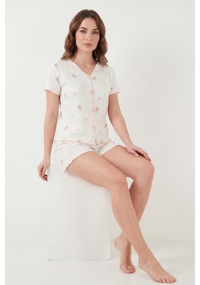 Lela Bayan Pijama Takımı 65770837 Beyaz-pembe