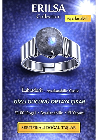 Sertifikalı Labradorit Taşı Yüzük Doğal Taş Ayarlanabilir El Yapı Çok Renkli