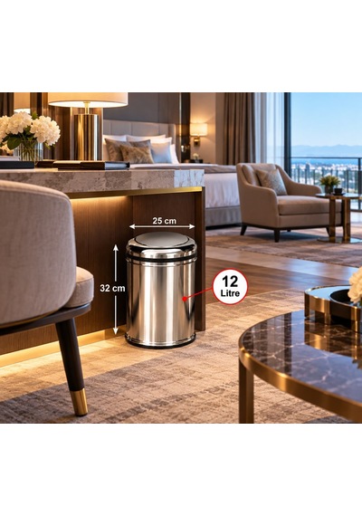 Pratik Kapak Çöp Kovası 12 Lt Paslanmaz Acar 13272