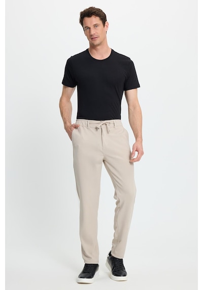 Tudors Erkek Slim Fit Dar Kesim Beli Lastikli Bağcık Detaylı Taş Pantolon-41667 Taş