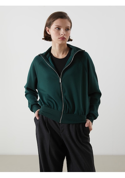 Lcwaıkıkı Classic Yeşil Dik Yaka Oversize Kadın Fermuarlı Sweatshirt