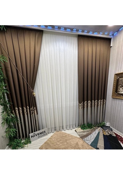 Nivemeshome Parla Fj631698 V-26031 Kahve 1/3 Sık Pileli Fon Perde Apm Kahve