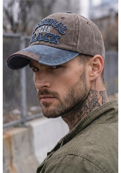 Gigi Luxe Orginal The Black Nakışlı Yıkamalı Deri Eskitme Cap Baseball Şapka Kep Kahverengi Kahverengi