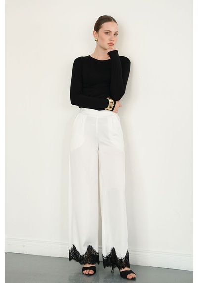 Verymoda Paçası Dantelli Saten Pantolon D2969 Krem