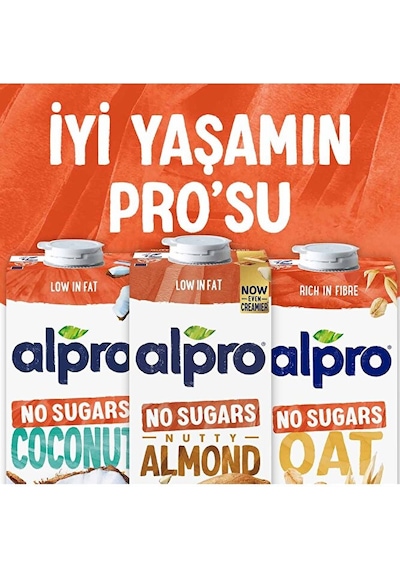 Alpro Şekersiz Badem Sütü 4x1 L Vegan Laktozsuz Bitkisel Bazlı