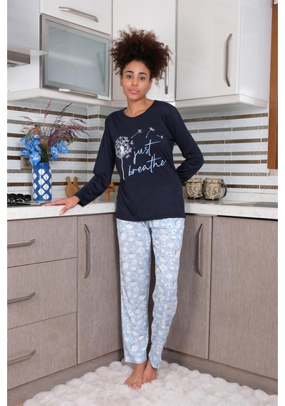 Akbeniz Kadın Penye Uzun Kol Pijama Takım 4189 - M Lacivert