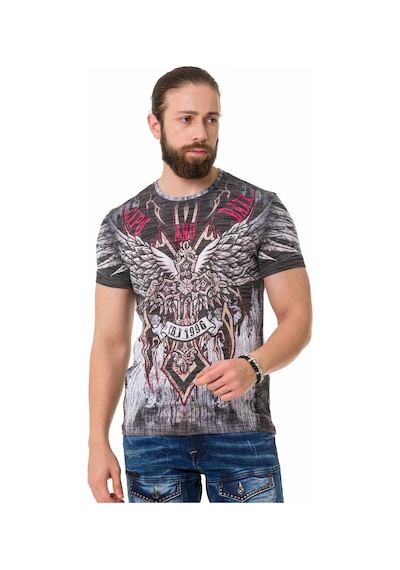 CT746 Wing Cross Lazer Baskı Tişört Gri