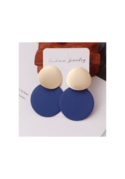Lunarie Gold Mavi Daire Disk Sallantılı Küpe Modern Kararmaz