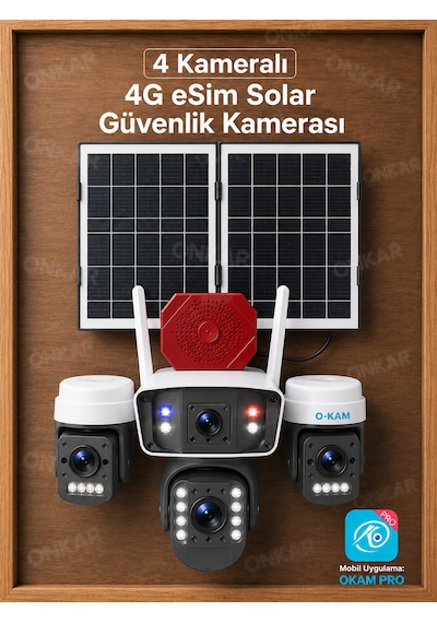 Okam Pro Premium 4g-335 4 Kameralı 7/24 Kayıt Sim Kartlı Güneş Enerjili Güvenlik Kamerası