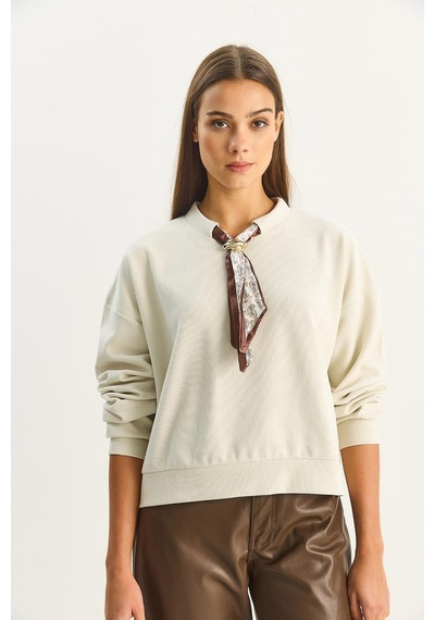 Shade Kadın Fular Detaylı Pamuklu Ottoman Sweatshirt 6931 60283689 - Bej