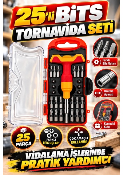 Kinetex 25 Li Bits Tornavida Seti Farklı Uçlar, Uzatma Aparatı Ve Kompakt Taşıma Kutusu