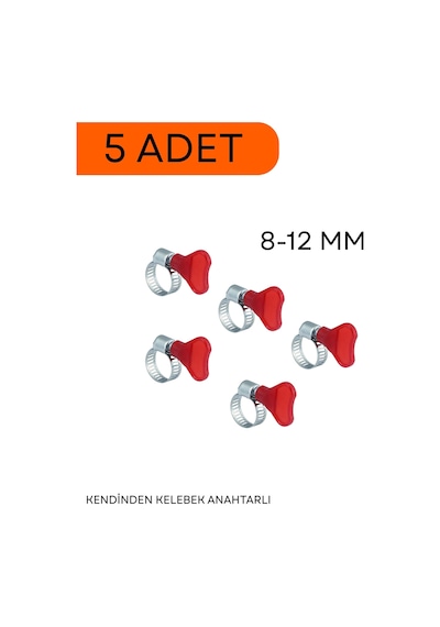 8-12 Mm Kendinden Kelebek Anahtarlı Hortum Kelepçesi 5 Adet