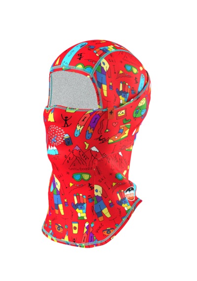 Kids Pro Balaklava Baskılı Su İtici Özellikli Dwr Snowboard Kayak, Motosiklet, Bisiklet Kar Maskesi Kırmızı - Sarı