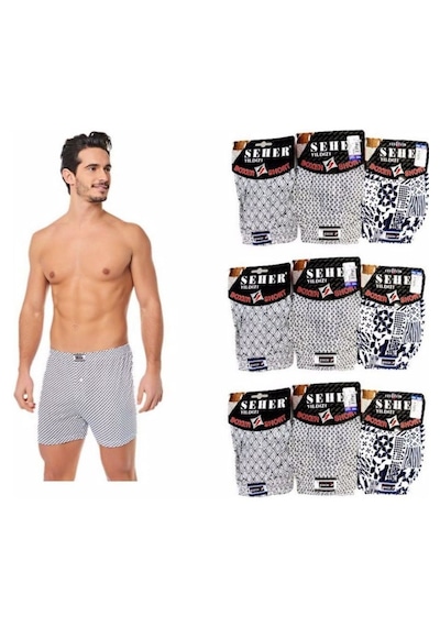 Seher Yıldızı Desenli Düğmeli Erkek Boxer 10'lu Paket