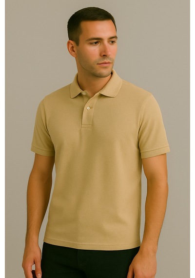 Parshey Regular Fit %100 Pamuk Polo Yaka Yarım Kollu Basic T-shirt Bej