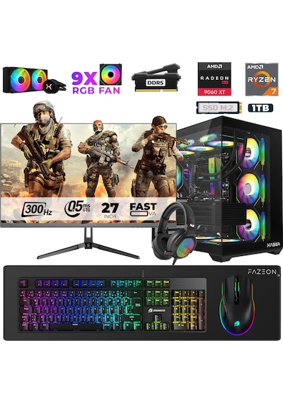Xaser Star X570 R7-7800X3D 16 GB 1 TB M.2 NVMe SSD 16 GB RX9060XT 27" Free Dos Dizüstü Bilgisayar
