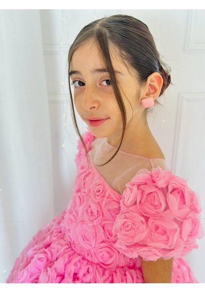 H L Y Karol Tasarım Pembe Güllü Diana Vintage Kız Bebek Elbise,doğum Günü Elbise,fotoğraf Çekim Elbise,0-12 Yaş Uygun Pembe