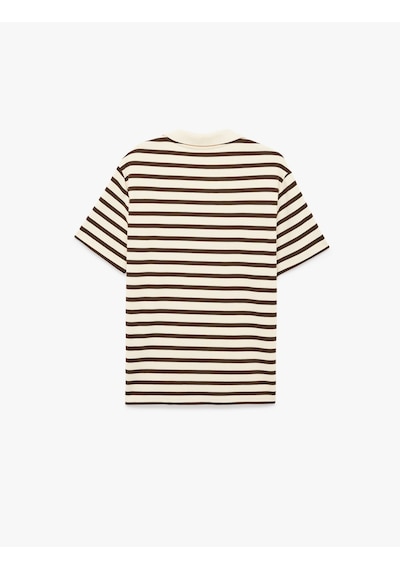 Koton Regular Fit Kısa Kollu Polo Yaka Çizgili Tişört Kahverengi Çizgili 6sam10388mk
