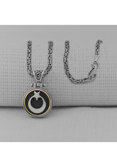 Ay Yıldız Ortası Dönen 925 Ayar Gümüş Kolye