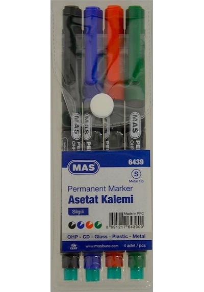 Mas Asetat Kalemi S Boy 4 Lü 6438 Çok Renkli