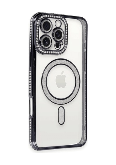 Apple Uyumlu iPhone 16 Pro Uyumlu Kılıf Joke Simli Magneticsafe Kılıf - Siyah