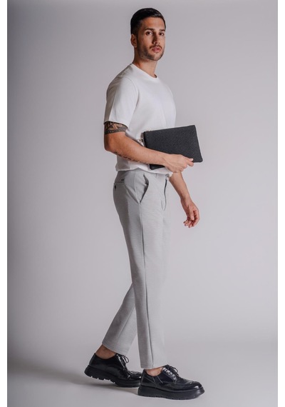 Erkek Yandan Cepli Beli Lastikli Slim Fit Chino Pantolon Gri Gri