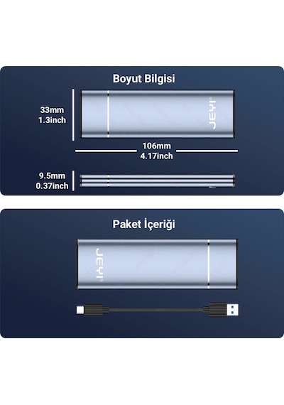 JEYI PureLine M.2 NVMe Harici SSD Kutusu - USB 3.2 Gen 2 10GBPS - 2280/2260/2242/2230 Destekli