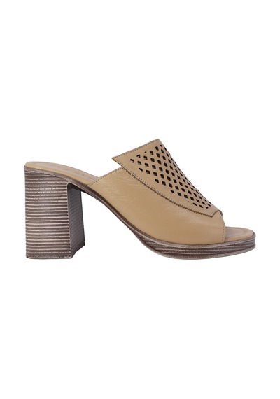 Albishoes Albini 26y1101026 Hakiki Deri Topuklu Kadın Terlik Bej