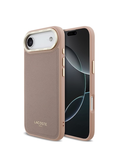 Apple Uyumlu iPhone 17 Air Kılıf Lacoste Lisanslı M-safeli Champs Elysees Pu Deri Tasarımlı Kapak Pembe Pembe