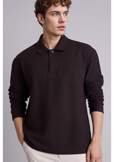 Defacto Regular Fıt Polo Yaka Pike Sweatshirt H3316ax26spbn337 Kahve-bn337
