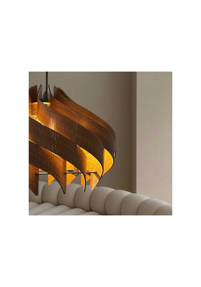 40 Cm Spiral Ahşap Avize - Modern Bohem Sarkıt - Mutfak Salon Yatak Odası Tekli Aydınlatma Ceviz